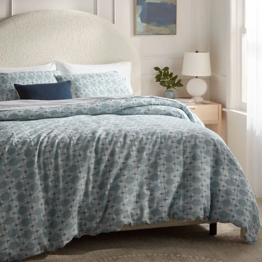 Open Box - Threshold -  Cotton Slub Duvet Cover Set Ikat Ivory/T Blue
